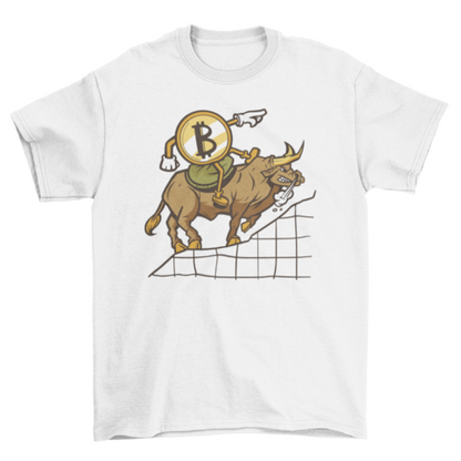 Bitcoin cartoon riding bull t-shirt