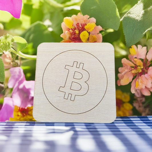 Bitcoin Coaster Set of 4 - Square Poplar Wood - Laser Engraved Gift