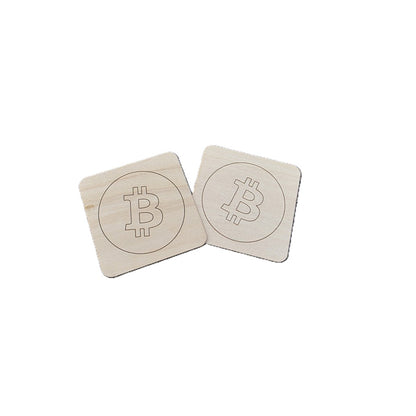 Bitcoin Coaster Set of 4 - Square Poplar Wood - Laser Engraved Gift